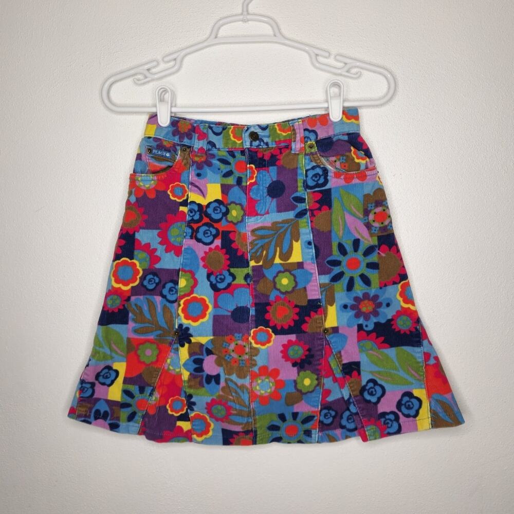 Vintage y2k Childrens Place Youth Kids Corduroy Skirt 00s 90s Floral Hippie